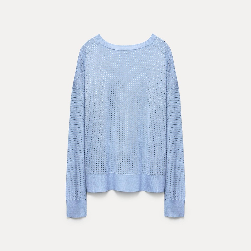 NWT Zara Fine Knit Top with Rhinestone Detail - Medium